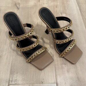 ASOS DESIGN Tan leather sandals with gold chain detail